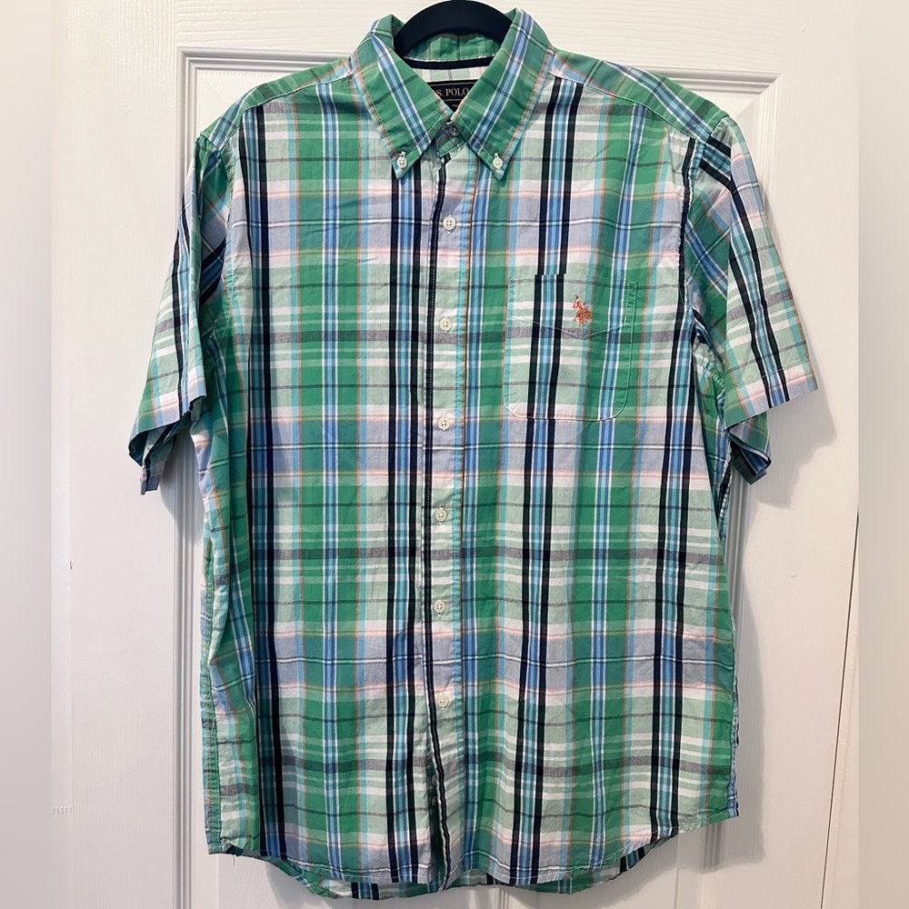 Polo Mens Shirt Plaid Green Size L